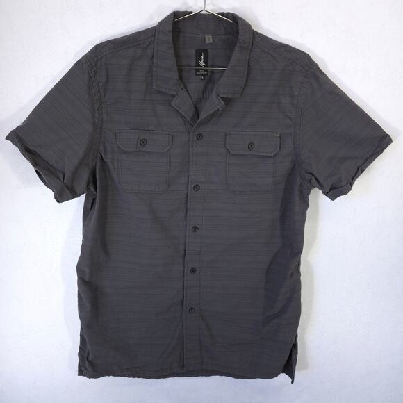 Howe Shirt Mens Large Gray Striped Short Sleeve Cuban Collar Button Up Casual - Picture 2 of 10